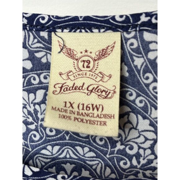 Faded Glory Womens 1X Blue Medallion Print Sleeveless Tank Shell Top Plus - Picture 3 of 6